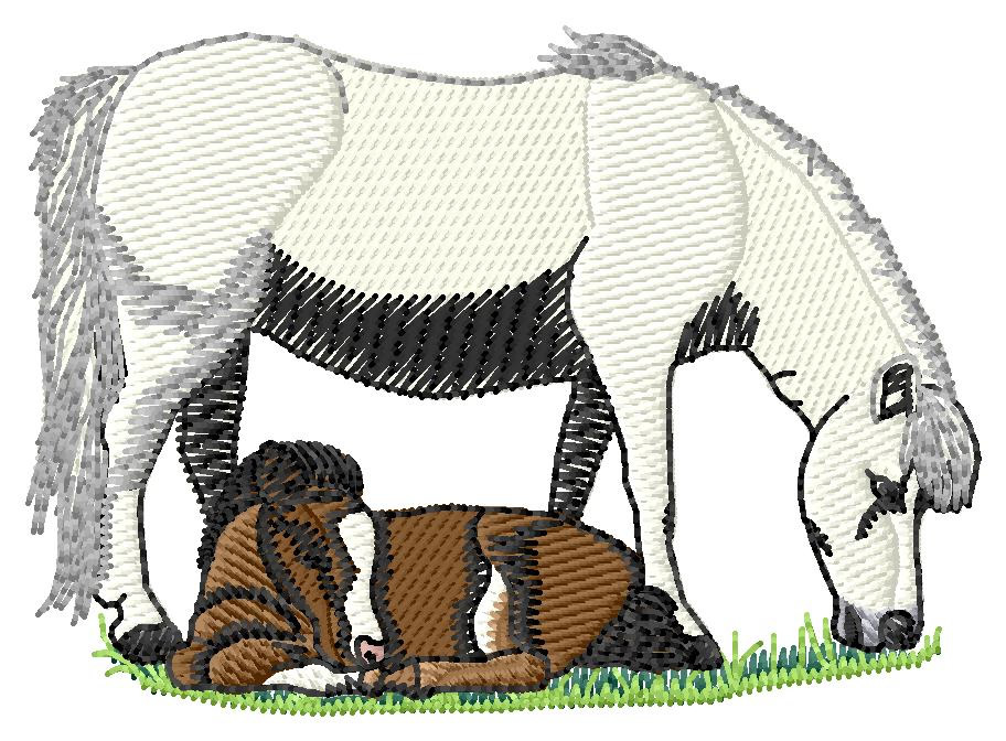 Miniature Pony Mom and Baby Machine Embroidery Design