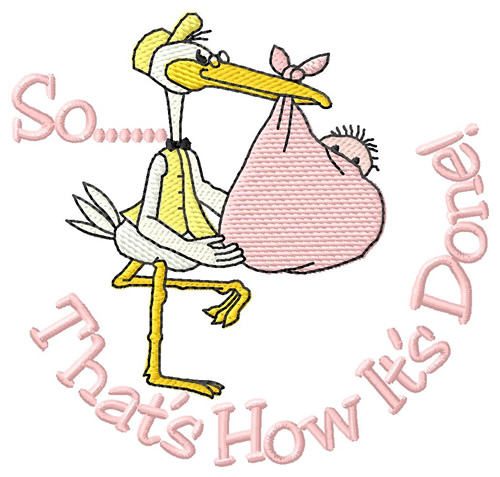 Stork with Baby Girl Machine Embroidery Design