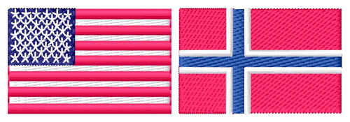 American Norwegian Flags Machine Embroidery Design