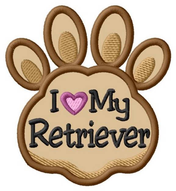 Picture of Love My Retriever Paw Applique Machine Embroidery Design