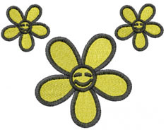THREE SMILING FLOWERS Machine Embroidery Design