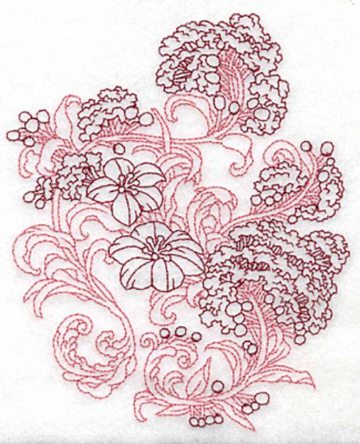 Picture of Turkey Redwork Blooms Machine Embroidery Design