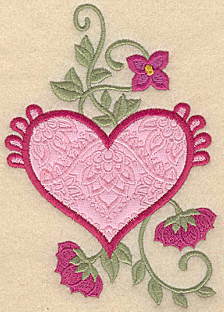 Picture of Floral Heart Applique Machine Embroidery Design