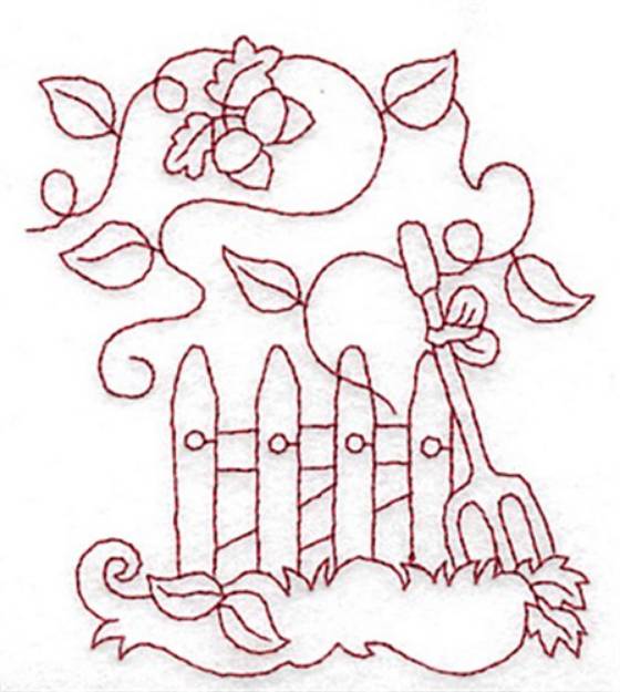 Picture of Picket Fence Redwork Machine Embroidery Design