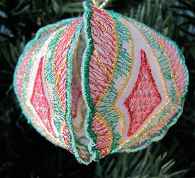 Picture of Christmas Ornament Red Green Gold Machine Embroidery Design