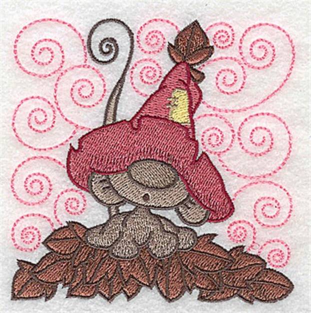 Picture of Mouse Amid Leaves Machine Embroidery Design