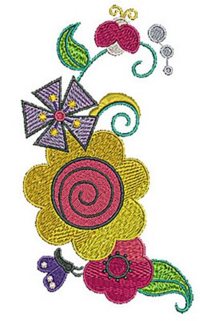 Picture of Flowers Fly Machine Embroidery Design