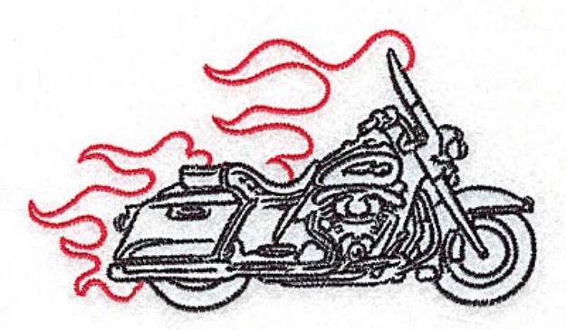 Picture of Flaming Motorcycle Outline Machine Embroidery Design