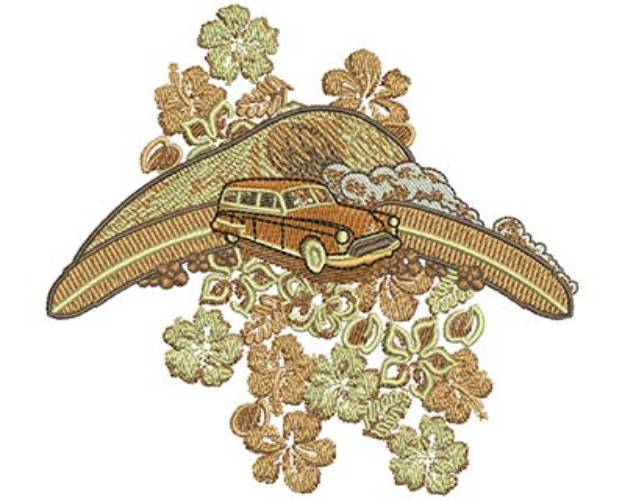 Picture of Tropical Car and Flowers Machine Embroidery Design