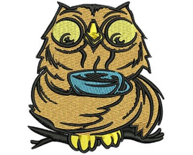 Picture of Owl Sipping Tea Machine Embroidery Design