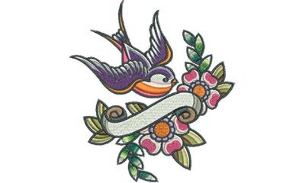 Picture of Swallow & Flowers Machine Embroidery Design