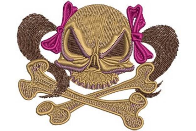 Picture of Skull With Pigtails Machine Embroidery Design