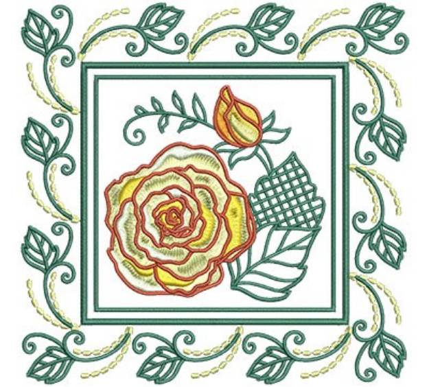 Picture of Rose In Leaf Frame Machine Embroidery Design