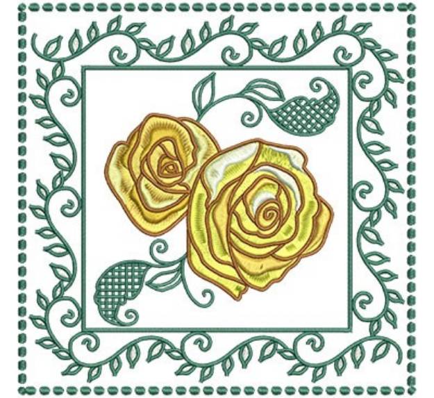 Picture of Roses In Leaf Frame Machine Embroidery Design