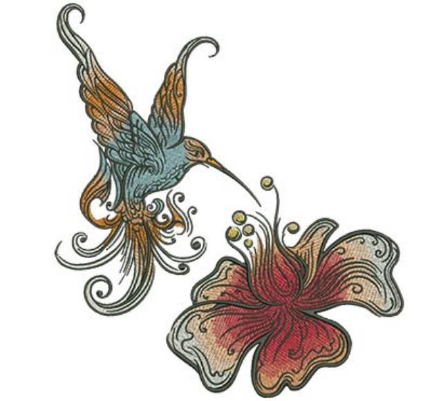 Picture of Artistic Hummingbird & Flower Machine Embroidery Design