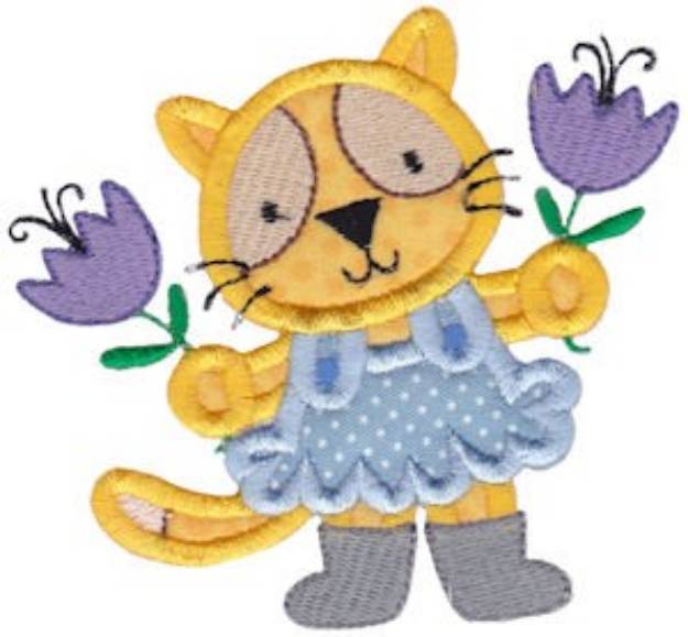 Picture of Applique Kitten & Tulips Machine Embroidery Design