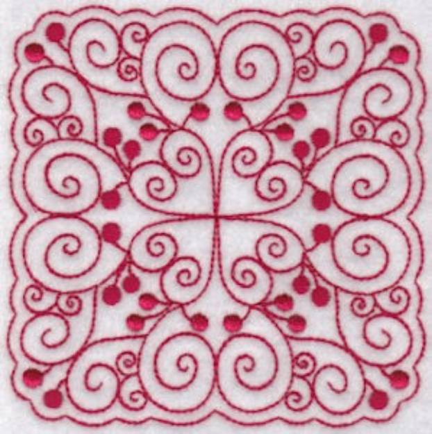 Picture of Cherries Quilt Block Redwork Machine Embroidery Design