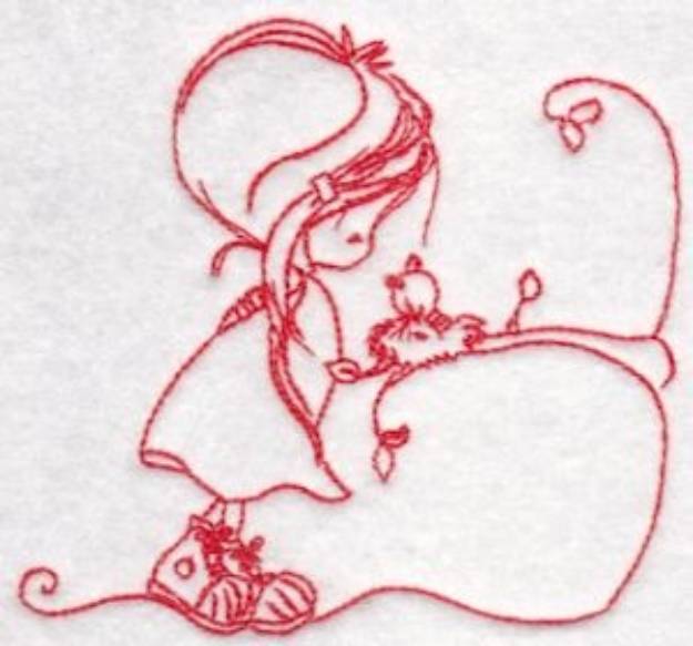 Picture of Redwork Wryn & Bird Machine Embroidery Design