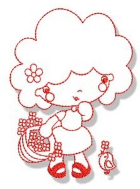 Picture of Redwork Girl Machine Embroidery Design