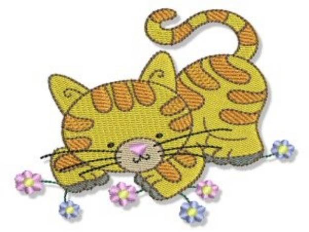 Picture of Cuddly Kitten & Flowers Machine Embroidery Design