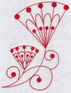 Picture of Redwork Fantasy Fan Flowers Machine Embroidery Design