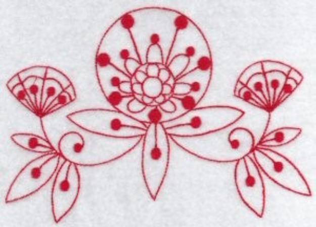 Picture of Redwork Fantasy Flower Border Machine Embroidery Design