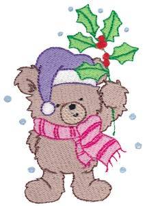 Picture of Christmas Bear & Holly Machine Embroidery Design