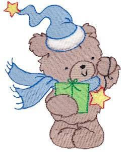 Picture of Christmas Bear & Present Machine Embroidery Design