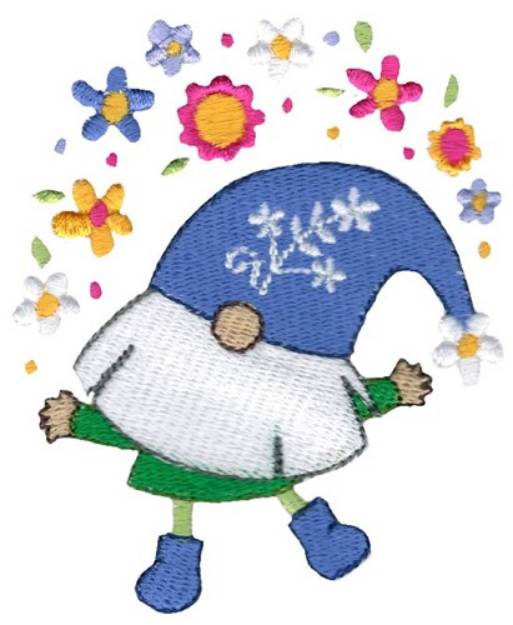 Picture of Gnome Juggling Flowers Machine Embroidery Design