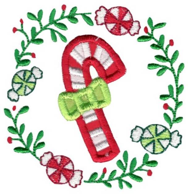 Picture of Applique Candy Cane Laurel Machine Embroidery Design
