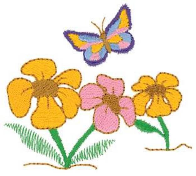 Picture of Butterfly & Flowers Machine Embroidery Design