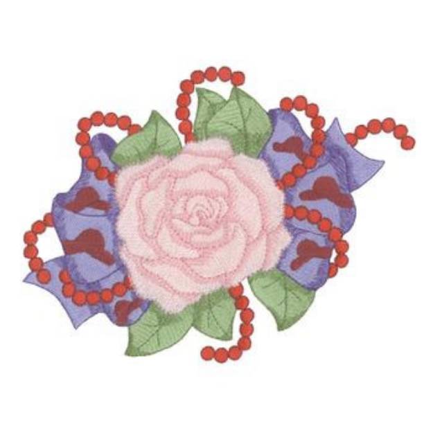 Picture of Rose with Pearls Machine Embroidery Design