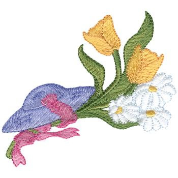 Hat and Spring Flowers Machine Embroidery Design