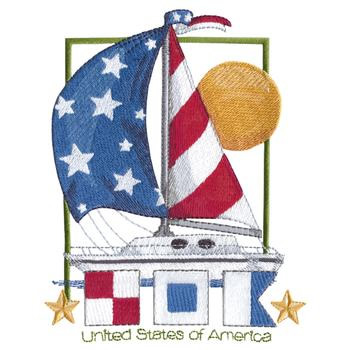 USA Sailboat Machine Embroidery Design