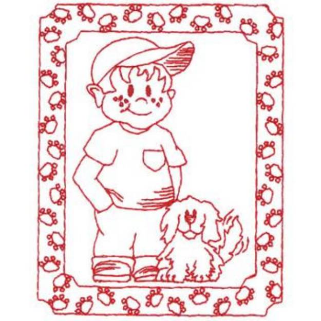 Picture of Boy W/ Puppy Machine Embroidery Design