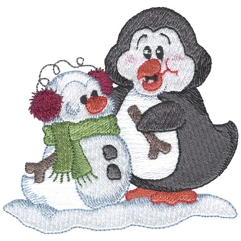 Penguin Building A Snow Penguin Machine Embroidery Design