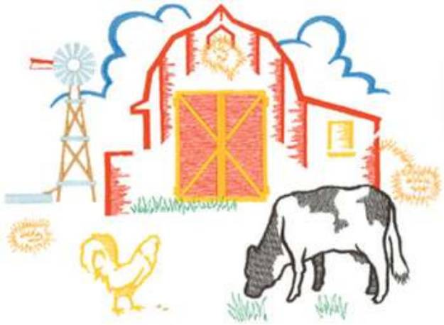 Picture of Small Farm Scene Outline Machine Embroidery Design