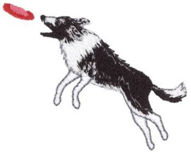 Picture of Dog Catching Disc Machine Embroidery Design