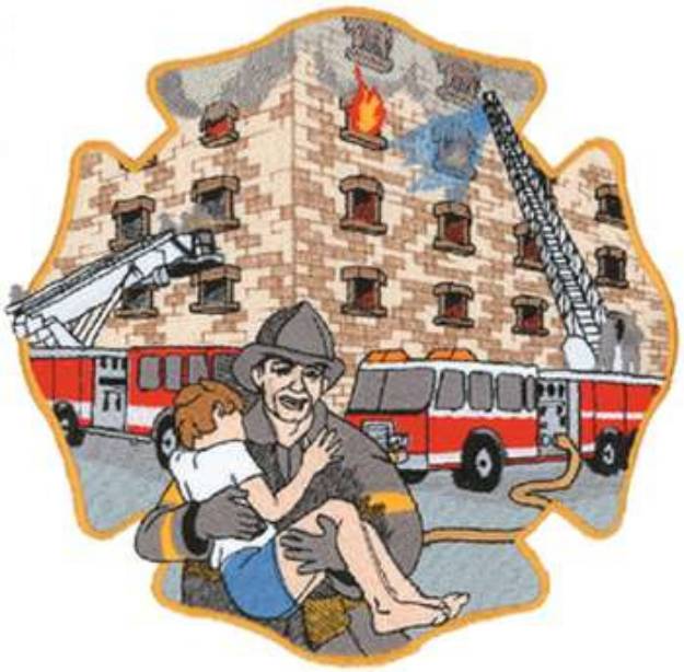 Picture of Maltese Cross Fire Scene Machine Embroidery Design