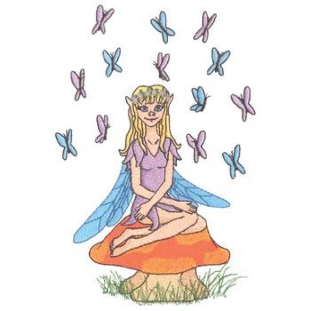 Picture of Fairie Sitting On Mushroom Machine Embroidery Design