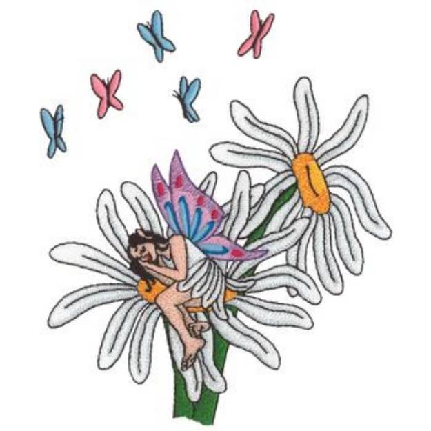 Picture of Fairie Sleeping On Daisy Machine Embroidery Design