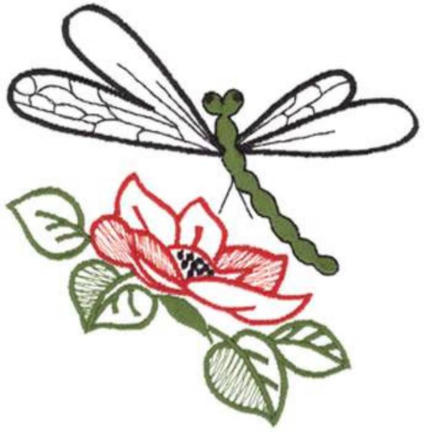 Picture of Flower & Dragonfly Machine Embroidery Design