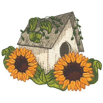 Sunflowers W/ Birdhouse Machine Embroidery Design