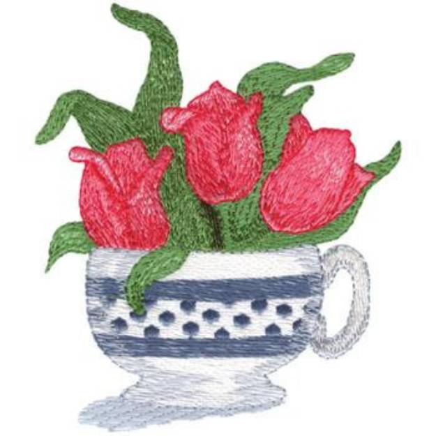 Picture of Teacup W/ Tulips Machine Embroidery Design