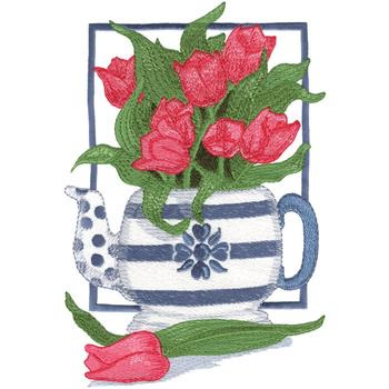 Teapot W/ Tulips Machine Embroidery Design