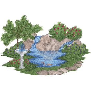 Garden Pond Machine Embroidery Design