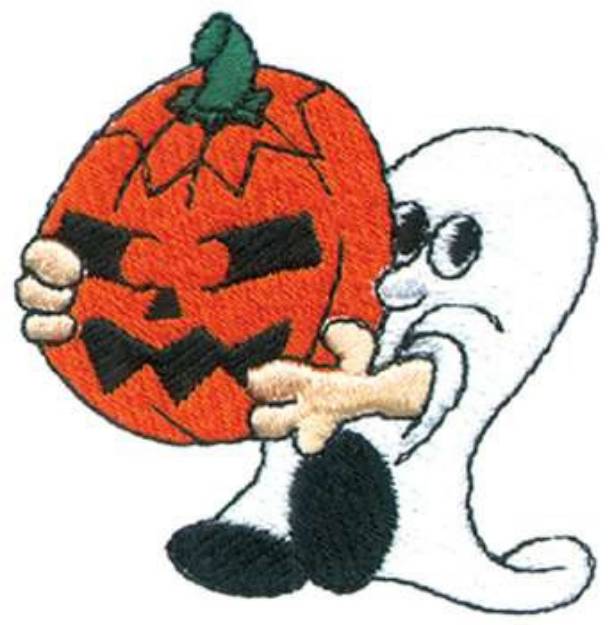 Picture of Ghost With Jack-O-Lantern Machine Embroidery Design