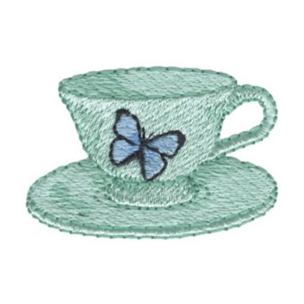 Picture of Butterfly Tea Cup Machine Embroidery Design