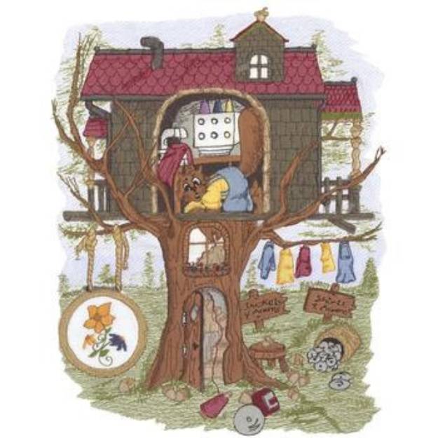 Picture of Tree House Squirrel Machine Embroidery Design