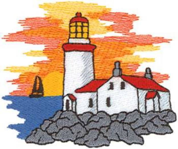 Picture of Lighthouse Sunset Machine Embroidery Design